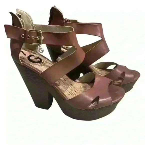Vegan  Leather Sylvia Platform Guess sandals Size 7 like new condition peep toe - Picture 3 of 6